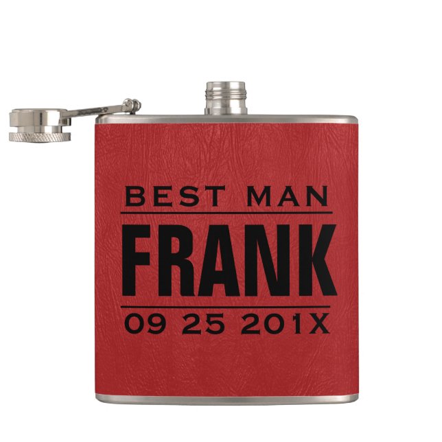 Flasques Groomsman Gifts-Rouge Faux Cuir Texture Imprimer (Ouvert)