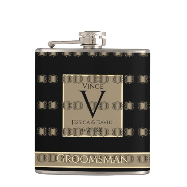 Flasques Groomsman Vieux or et noir Mariage Steampunk (Devant)
