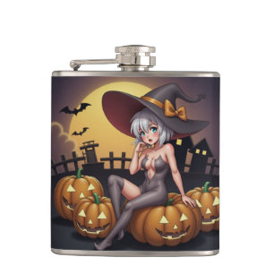 Flasques Halloween Anime Sorcière Chaude sur Citrouille de