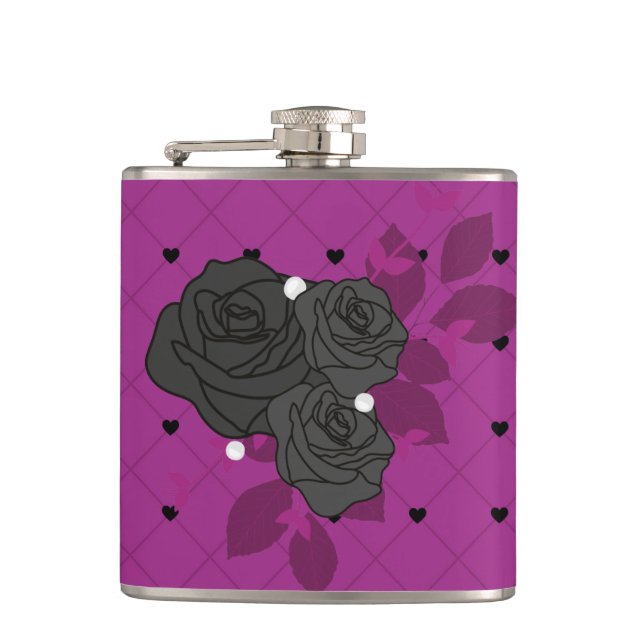 FLASQUES HALLOWEEN PURPLE & NOIR COEURS & FLEURS (Devant)