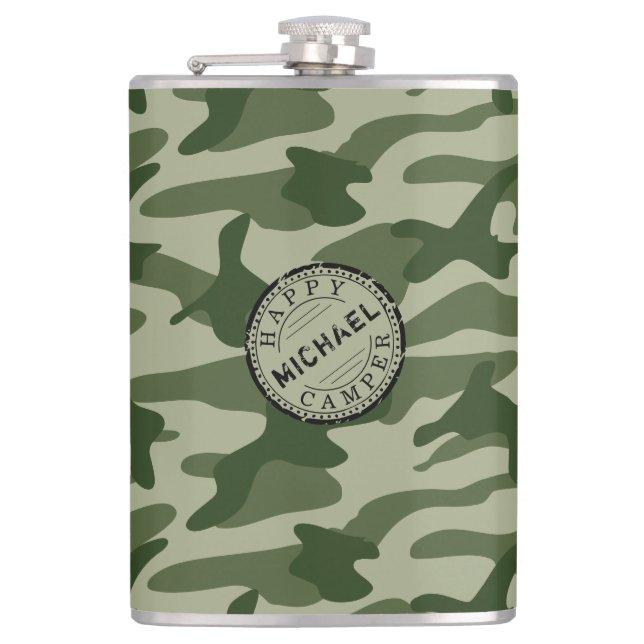 Flasques Happy Camper Olive Green Nom du Camo Camping Voyag (Devant)