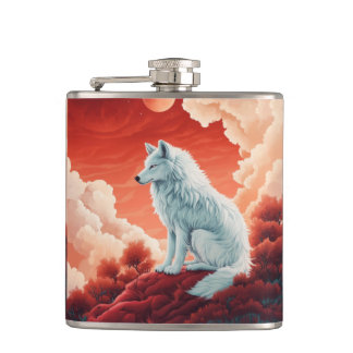 Flasques Homme plat en acier inoxydable avec loup mystique