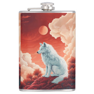 Flasques Homme plat en acier inoxydable avec un loup mystiq