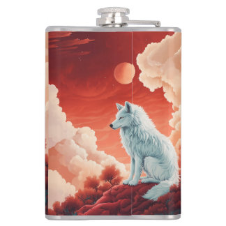 Flasques Homme plat en acier inoxydable avec un loup mystiq