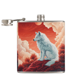 Flasques Homme plat en acier inoxydable avec un loup mystiq