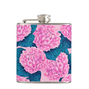Flasques Hydrangea aquarelle motif, rose et bleu