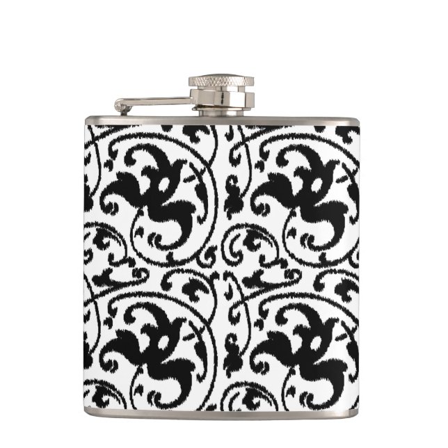 Flasques Ikat Floral Damask - Blanc et Noir (Devant)