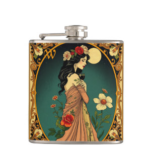 Flasques Illustration Art Nouveau Floral Femme