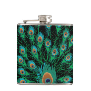 Flasques Illustration avec des plumes de paon sur le noir