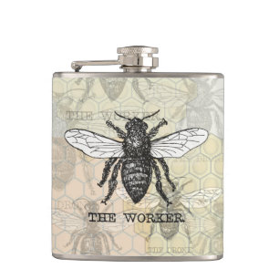 Flasques Illustration d'abeille ouvrière vintage