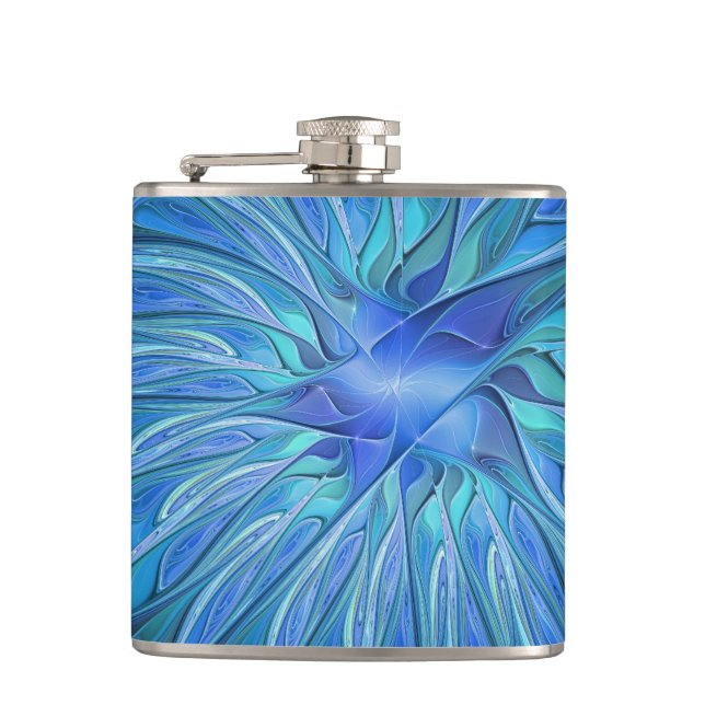 Flasques Imaginaire Fleur Bleue Motif, Art Fractal Abstrait (Devant)