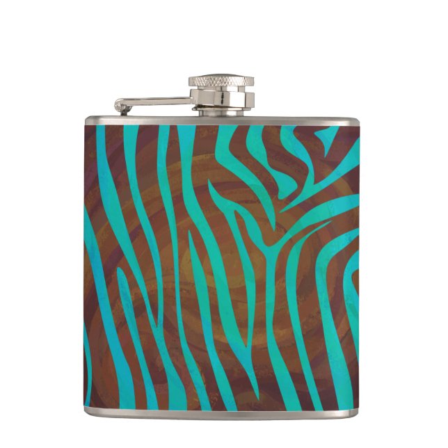 Flasques Impression Brown et Turquoise Zebra (Devant)