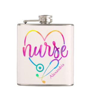Flasques "Infirmière" avec stéthoscope en forme de coeur