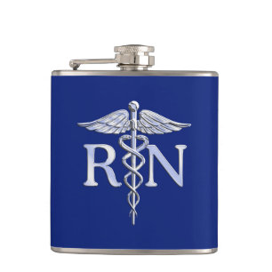 Flasques Infirmière inscrite RN Silver Caduceus sur le bleu