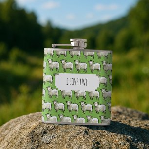Flasques J'Aime Ewe Amusant Foule De Motif Pixel Mouton