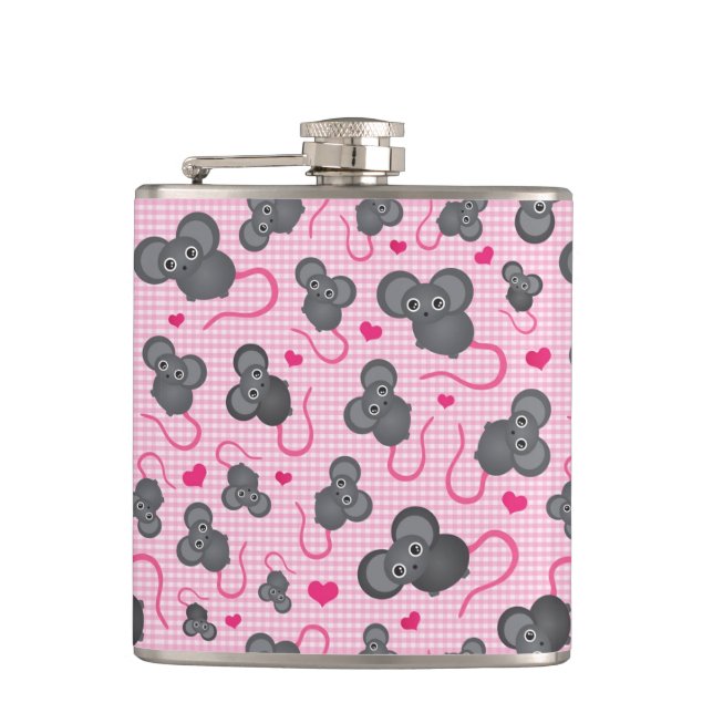 Flasques J'aime mon motif de souris dans le rose (Devant)