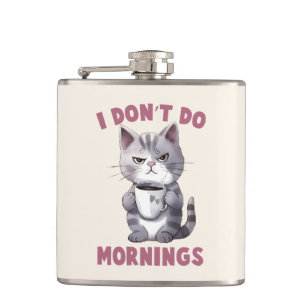 Flasques Je ne fais pas le matin - Chat gris avec café