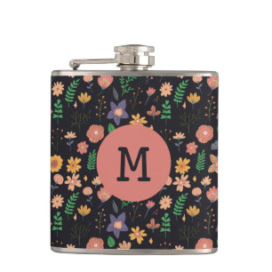 Flasques Joli motif floral foncé moderne monogramme