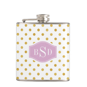 Flasques Joli or et blanc motif pois monogramme