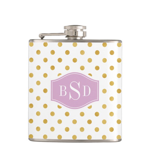 Flasques Joli or et blanc motif pois monogramme (Devant)