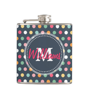 Flasques Joli pois monogramme girly coloré mignon