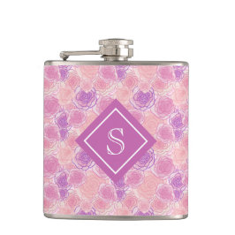 Flasques Joli Retro violet Rose Floral Monogramme