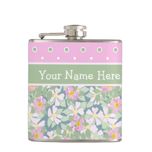 Flasques Joli Roses de chiens roses sur Navy et Polkas