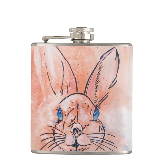 Flasques Jolie aquarelle rose peinture à la main lapin (Devant)
