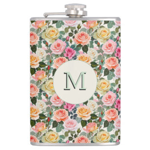 Flasques Jolies fleurs botaniques Roses Monogrammes