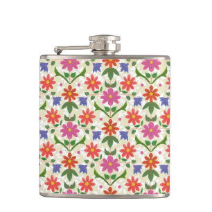 Flasques Jolies Fleurs et Pois sur le Hip Flask Ecru