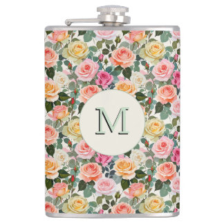 Flasques Jolies Roses Florales Botaniques Monogrammées