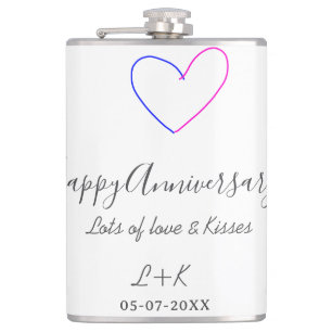 Flasques Joyeux anniversaire rose cœur bleu nom date simple