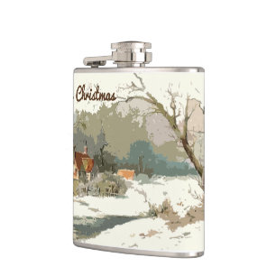 Flasques Joyeux chalet de Noël Art Vinyl Wrapped Flask