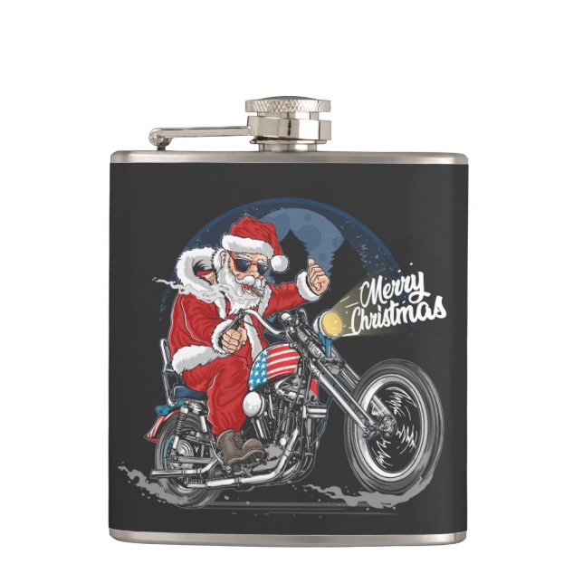 Flasques Joyeux Noël Biker Père Noël Flask (Devant)