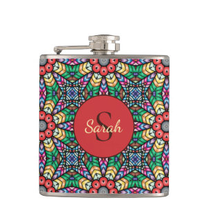 Flasques Kaleidoscope Élégant Monogramme Orné Coloré