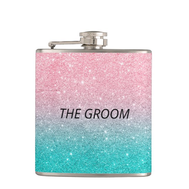 Flasques La Groom Turquoise et parties scintillant rose omb (Devant)