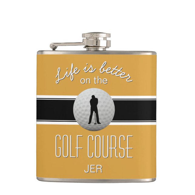 Flasques La vie est meilleure Citation Golf Monogramme Jaun (Devant)