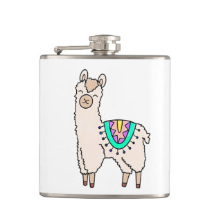 Flasques lama alpaga de dessin animé souriant et heureux