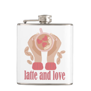 Flasques Latte et coupe d'amour, mains et citation de café