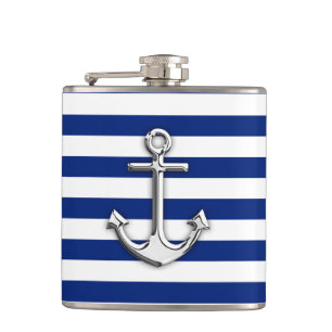 Flasques Le chrome comme l'Ancre sur le bleu marine barre