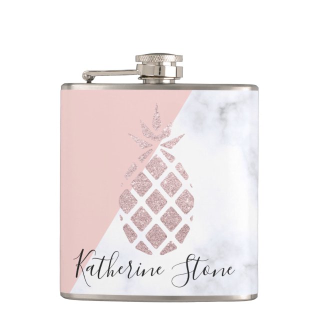 Flasques Le marbre blanc de parties scintillantes roses (Devant)