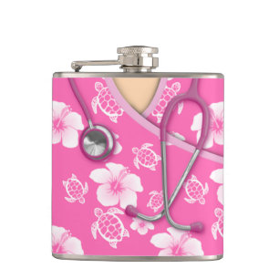 Flasques Les tortues de fleurs roses et blanches Médicales