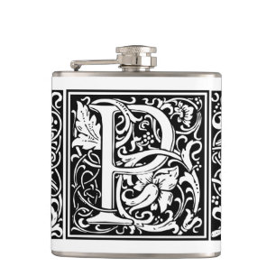 Flasques Lettre P Monogramme médiéval Art Nouveau