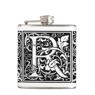 Flasques Lettre R Monogramme médiéval Art Nouveau