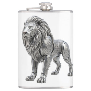 Flasques Lion argent celtique majestueux avec nœud complexe