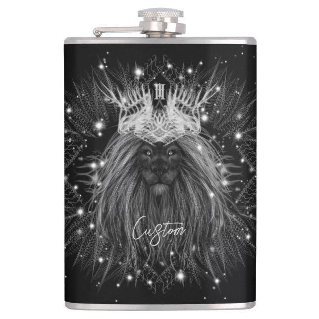 Flasques Lion d'étoile avec monogramme de couronne (Devant)