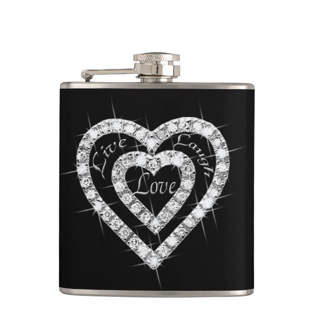 Flasques Live Laugh Love Diamond Hearts Flask (Devant)