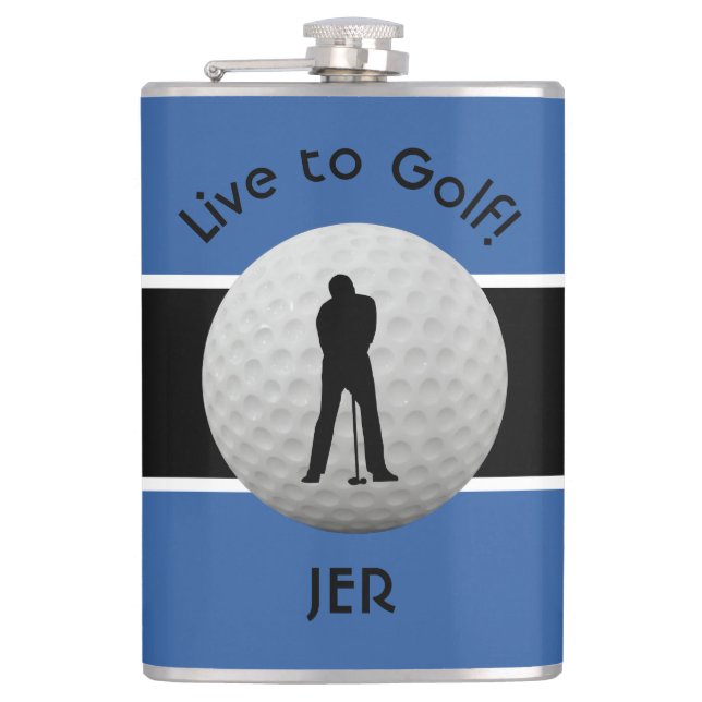 Flasques Live to Golf Citation Monogramme Initiales Bleu No (Devant)