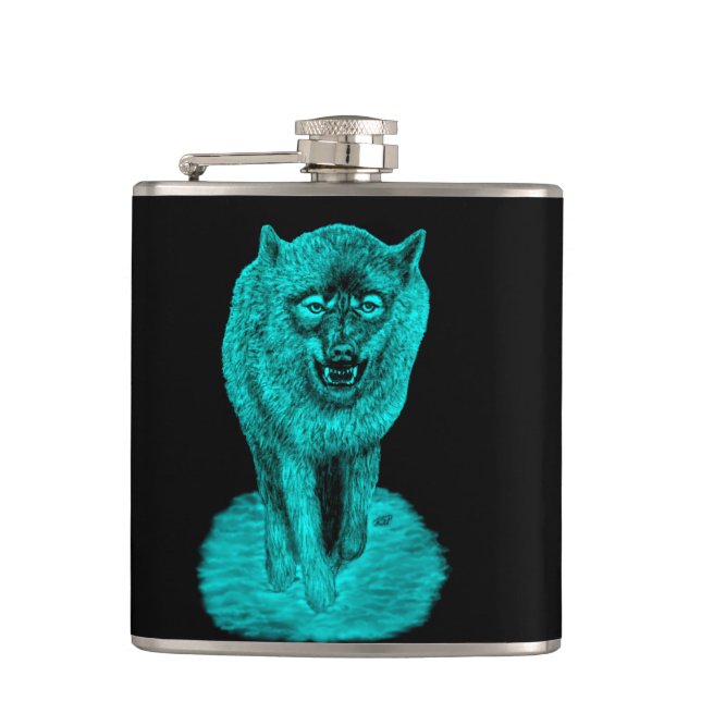 Flasques Loup noir en colère dans la nuit (Devant)