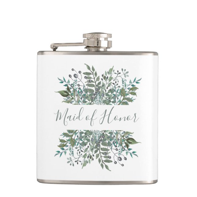 Flasques Maid of Honor Rustic Greenery Cadre (Devant)